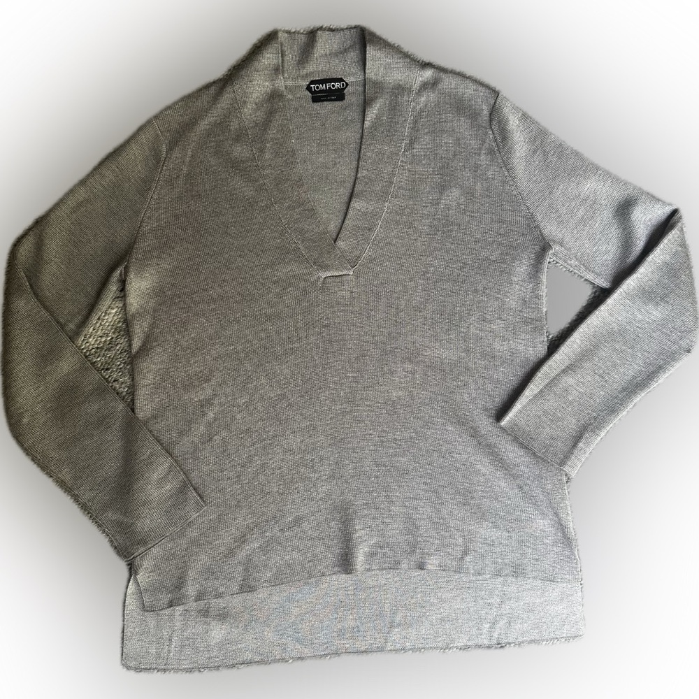 Tom Ford Silver/Gray V-Neck Sweater